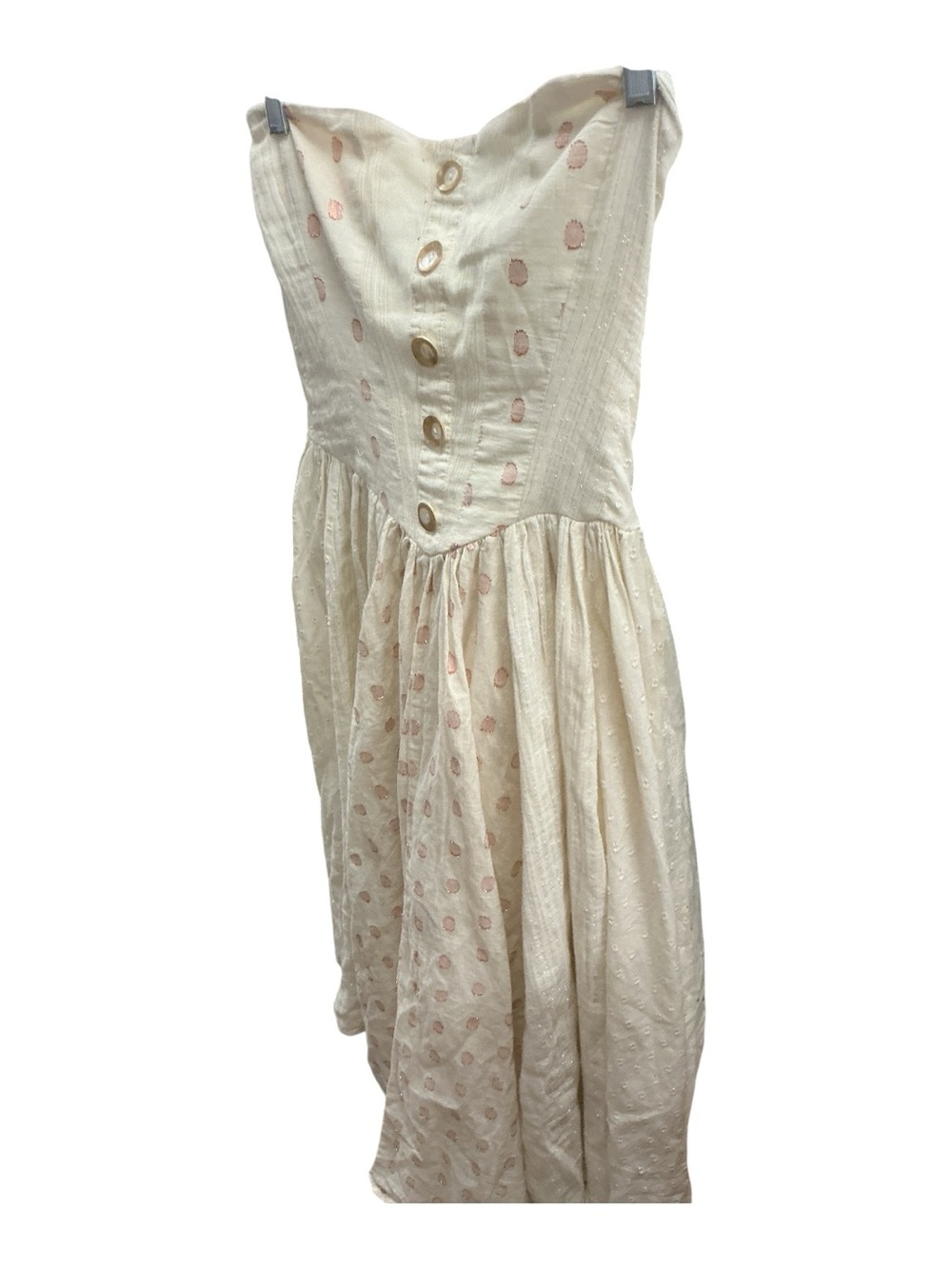 Free People Cream Strapless Midi Dress with Pink Dot Accent
